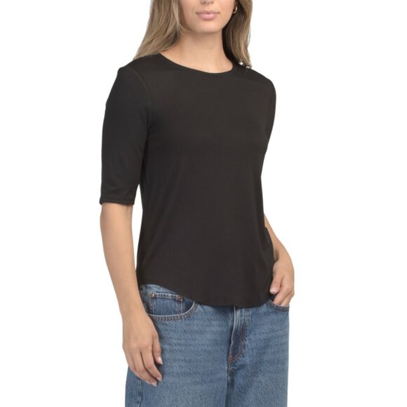 CUPIO Tops - CUPIO Jet Black Elbow Sleeve Crew Neck Shirt Tail Hem Top